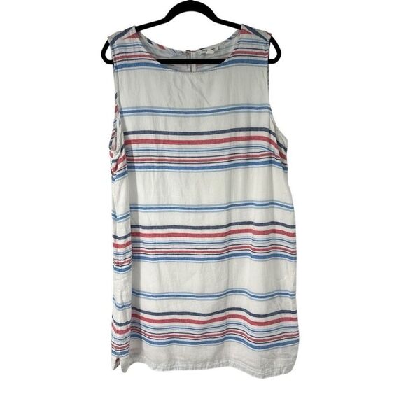 BeachLunchLounge Alina White Striped Linen Blend Shift Dress XXL